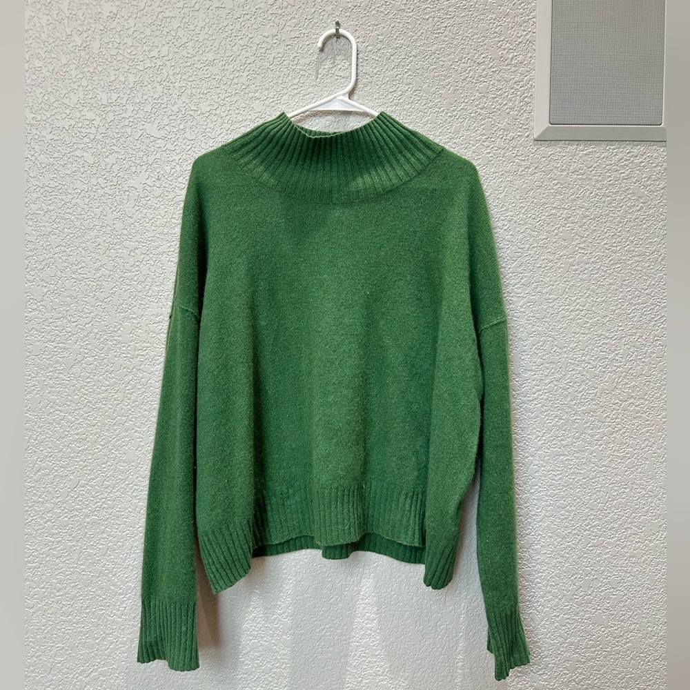 Free People Poppy in Green Cashmere Oversized Turtleneck Sweater